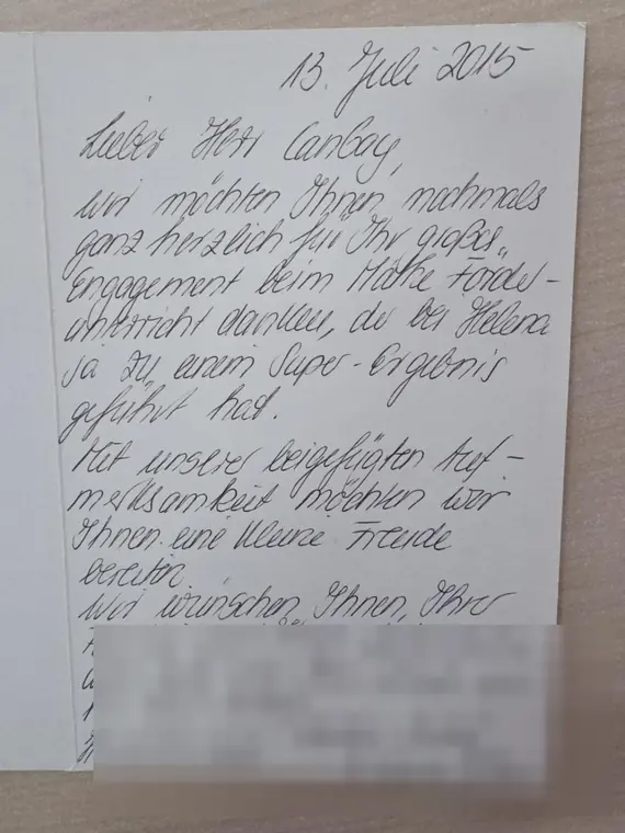 Dank für die Unterstützung auf dem Weg zur Fachhochschulreife.